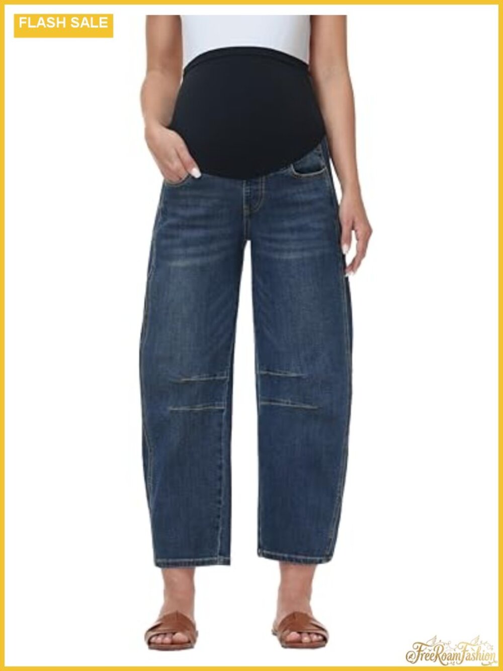 Maternity Barrel Jeans Wide Leg Denim Pants with Pockets